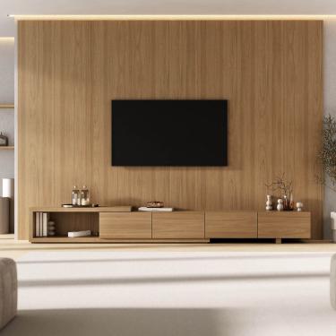 Imagem de Rack Extensível com Painel para Tv até 86 Polegadas Liso 320x250cm Aruá Cabecasa Madeiraoriginals Jatoba