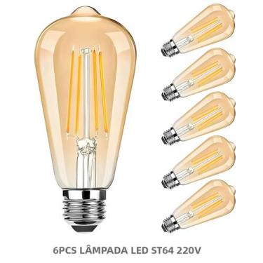 Imagem de Lâmpada LED Retro Edison Branco Quente Pacote Com 6 4W/6W/8W Base Rosc