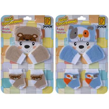 Imagem de 2 Kit Bebê Meias Touca Luvas Recém Nascido Menino Saída Maternidade - 