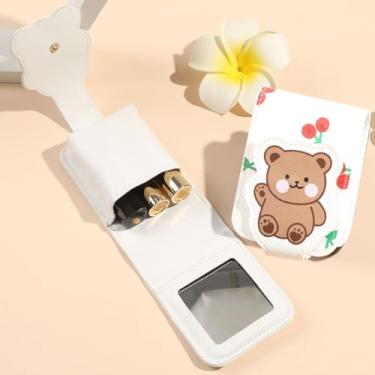 Imagem de Bolsa de batom Little Bear com mini bolsa espelhada para meninas, bolsa de maquiagem portátil de viagem, bolsa de armazenamento de maquiagem