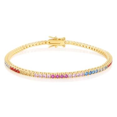 Imagem de Gemsme Pulseira feminina de tênis arco-íris de 2,0 mm - Pulseira de zircônia cúbica redonda colorida banhada a ouro branco 18K para presentes de joias, 7.5 inch, Zircônia cúbica