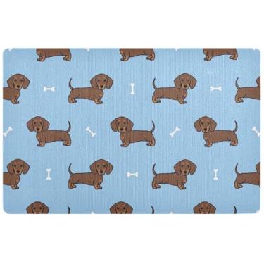 Imagem de TSENQUE Tapete personalizado fofo de desenho animado de cachorro Dachshund tapete enlameado absorvente grande lavável tapete de porta da frente entrada interna outono tapete de porta da frente 81 cm x