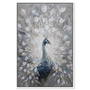 Imagem de Decoração de parede vintage com estampa de pavão branco II da Art Remedy, moldura branca, 50 x 76 cm