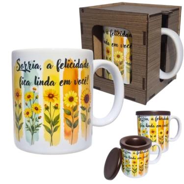 Imagem de Caneca Porcelana Café Chá Caixa MDF Presente Xícara Decorada Desenho Flor com Infusor de Chá