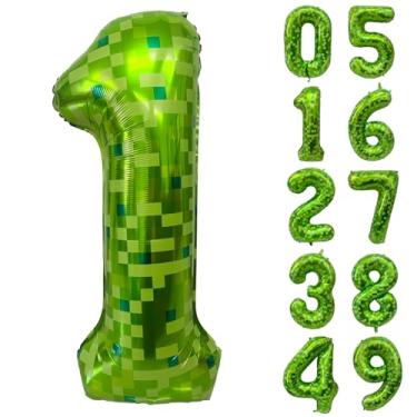 Imagem de Balões numéricos verdes, número gaint green pixel 1 balão 101,6 cm verde escuro, 1 balão para meninos meninas crianças 1º aniversário decoração de festa