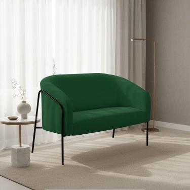 Imagem de Sofá 2 Lugares Namoradeira Stella Base Industrial Alta Preta Bouclê D03 - D`rossi Cor Verde