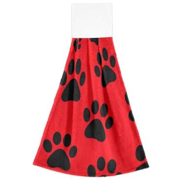Imagem de Pata de cachorro preta toalhas de mão de cozinha vermelhas com laço de pendurar conjunto de 2 toalhas de banheiro macias e absorventes fofas para decoração de banheiro, 47 x 35 cm