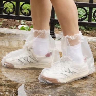 Imagem de AceFly 10 pares de capas de sapatos impermeáveis para chuva, capas de plástico antiderrapantes descartáveis, protetores de sapatos de chuva internos/externos e galochas para homens e mulheres