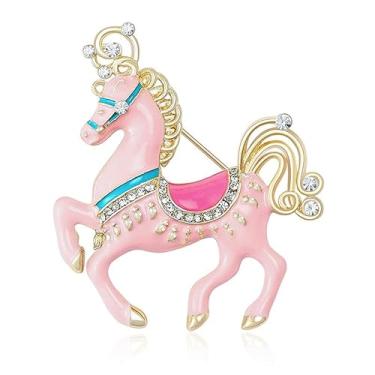 Imagem de 1 broche de cavalo pequeno com strass colorido em forma de pônei para eventos formais de terno de casamento, Small, Metal, Cristal