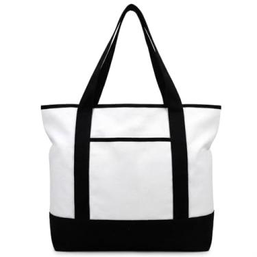 Imagem de Reginary 1 peça, 16 peças, sacola de lona a granel com bolso externo 45,7 cm, reutilizável, compras, mercearia, sacola vazia, para mulheres, mãe, faça você mesmo (branca)