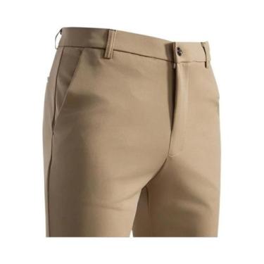 Imagem de Calças Casuais Slim Fit Em Caqui Para Homens Com Cintura Elástica Moda