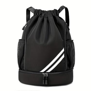 Imagem de Mochila esportiva com cordão, mochila esportiva impermeável com cordão, bolsa de natação com compartimento para sapatos, bolsa esportiva com cordão de puxar de futebol e basquete, para mulheres e