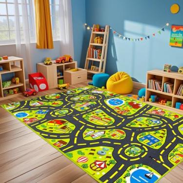 Imagem de Tapete de carro para brincar de 1,8 x 2,5 m, tapete de carro para crianças, mapa de estrada, tapete educativo, aprendizagem, tapete para crianças, para sala de jogos, sala de aula, quarto