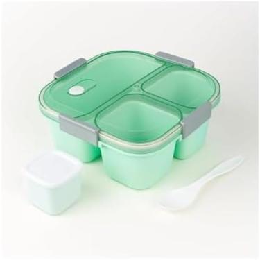 Imagem de Kit Marmiteira com 3 Compartimentos e Talher, 1200ml, Material PS PP e Borracha de Silicone, Cores Sortidas, 19,5x19,5x6cm