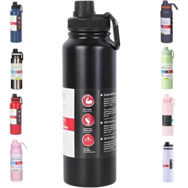 Imagem de Garrafa de Água Térmica Inox 800ml Esportiva com Alça Parede Dupla Isolada a Vácuo Antivazamento Garrafinha Academia Fitness Corrida Esportes Escritório – Premium (Preta)