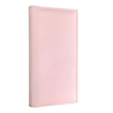 Imagem de Baculyri Capa de couro premium para talão de cheques pessoal, carteira com suporte de caneta e divisória transparente para cheques duplicados (homens e mulheres), rosa