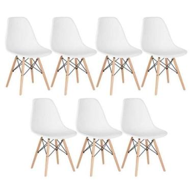 Imagem de Kit 7 Cadeiras Eiffel Charles Eames Wood Cozinha Jantar Branca - UNIVE