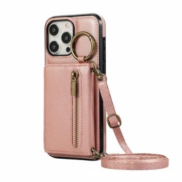 Imagem de Capa de couro para iPhone 16/16 plus/16 pro/16 pro max, capa transversal moderna suave com alça de ombro longa flip capa carteira