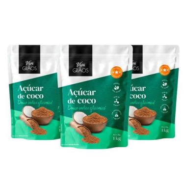 Imagem de Açúcar de coco 1kg - viva grãos kit com 3