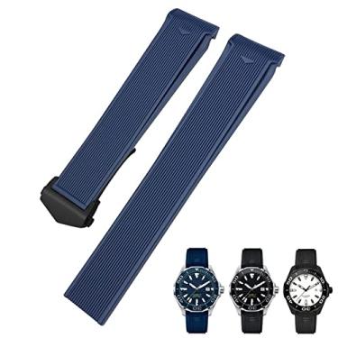 Imagem de IRFKR Pulseira de relógio de silicone de borracha de 20 mm, 22 mm, adequada para Tag Heuer CARRERA AQUARACER 300 WAY201A WAY211C acessórios de relógio preto azul e marrom (fivela azul e preta, 22 mm)