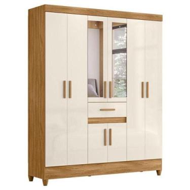 Imagem de Guarda Roupa Casal Portugal 8 Portas Freijó Off White Com Espelho - Mo