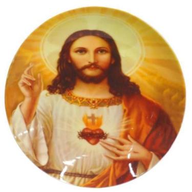 Imagem de Prato Decorativo Sagrado Coração Jesus c/ Suporte Religioso 21cm - Zco