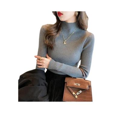 Imagem de Suéter Feminino De Tricô Manga Longa Slim Fit Outono Inverno Pulôver B