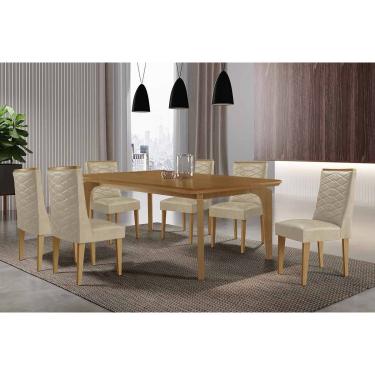 Imagem de Sala Jantar Mesa Londrina Tampo Curvo 180cm+6 Cadeiras Dafne Madeira Naturale - Capuccino/Suede Capuccino - Rufato