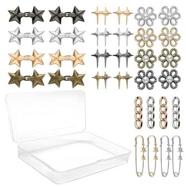 Imagem de Conjunto de 32 calças apertadoras de cintura estrela flor jeans broches para jeans soltos clipe ajustável modelador de cintura broche de metal para roupas, vestidos, saias, camisa, sem costura e sem