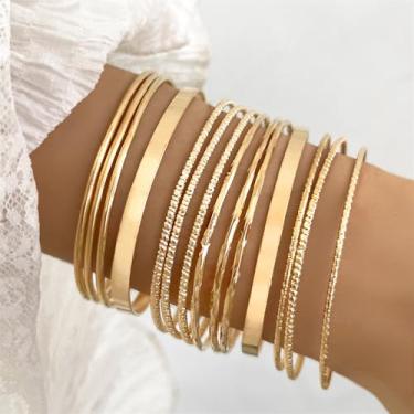 Imagem de Pulseira grossa para mulheres, pulseira de ouro, conjunto de presente exclusivo, acessórios femininos elegantes, presentes de amizade, Medium, Latão, Sem Pedra Preciosa