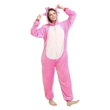 Imagem de Macacão Fantasia Pijama Adulto Rosa Kigurumi Unissex Pelúcia - anjo da