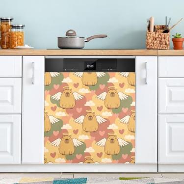 Imagem de ATTX Adorável capa magnética para lava-louças Capybara Angels | Adesivo decorativo de eletrodomésticos de 58 x 66 cm para armários domésticos e eletrodomésticos #186
