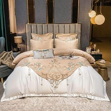 Imagem de Lençol de cama macio e respirável bordado de seda lavada, 4 peças, 3 fronhas King Size (2 King Size)