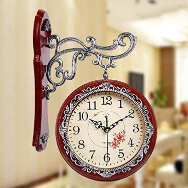 Imagem de AkosOL Relógio redondo vintage inspirado em dupla face para estação ferroviária de 40 cm com suporte lateral de parede de rolagem - rotação de 360 graus e eficiência de decoração de casa