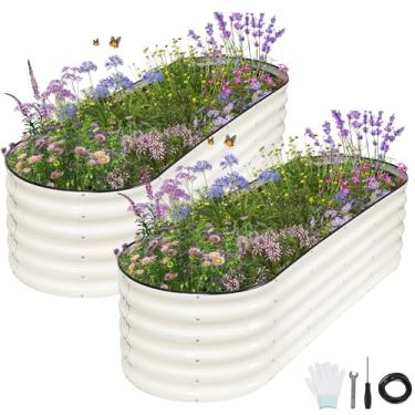 Imagem de Permade Canteiro Elevado Galvanizado Para Áreas Externas - 2 Canteiros Jardinagem | Caixa De Metal Plantio, Kit Aço Com Luvas Vegetais, Flores E Ervas (1,8 X 6 4,3 M, Branco)