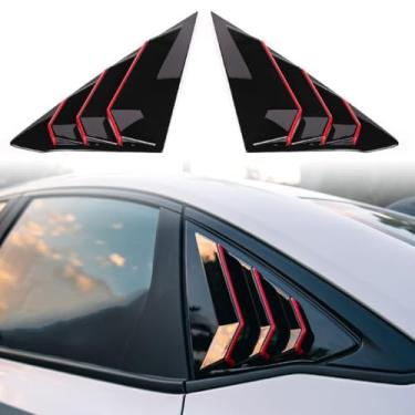 Imagem de XITER 2 peças ABS Fibra de Carbono Estilo Corrida ABS Persianas de Janela Lateral Traseira Persianas para Honda Civic Sedan 2022 2023 2024 2025 2026 (Acabamento Preto Brilhante + Vermelho)