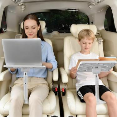 Imagem de Gugxiom Mesa de bandeja de assento de carro para adultos/crianças, ângulo de 0-90° e ajuste de altura de 15-17,3 polegadas, mesa de colo de carro para laptop, tablet, com braçadeira de página, para