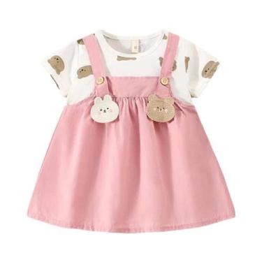 Imagem de Vestido De Algodão Com Estampa De Urso De Pelúcia Para Meninas Bebês, 