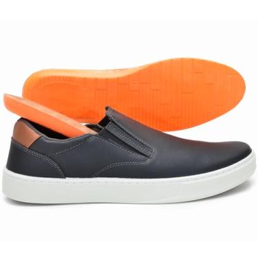 Imagem de Sapatênis Masculino Tênis Slip On Casual Esporte Fino Urbano Conforto Azul Marinho (Preto, BR, Adulto, Numérico, 43)