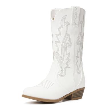 Imagem de Botas de cowboy bordadas para meninas e crianças pequenas e grandes, Branco, 13 Little Kid