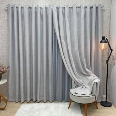 Imagem de Cortina com Voil Gaze de Linho Prática Napoli 4,00 m x 2,70 m Cinza - 