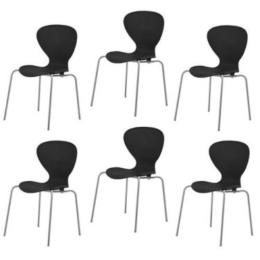 Imagem de Kit 6 Cadeiras Empilháveis Base Aço Tubular Flash - Prima Design