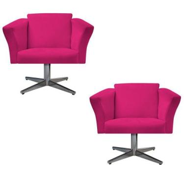 Imagem de kit 02 Poltronas Diana Base Giratória de Metal Suede Pink - Doce Sonho