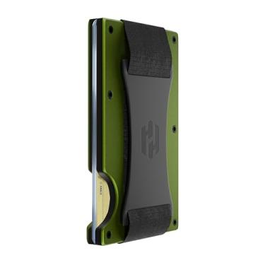 Imagem de Carteira masculina – redesenhada com um toque moderno – elegante, minimalista e sem costura, equipada com clipe para dinheiro com bloqueio de RFID (estilo fibra de carbono), Azeitona fosca, Carteiras