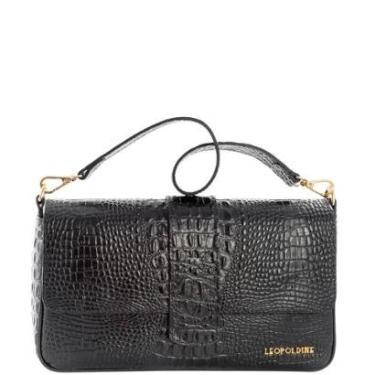 Imagem de Bolsa Baguete em Couro Legítimo Preta com Alças Removíveis Leopoldine-Feminino