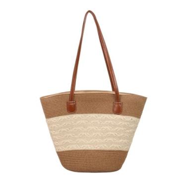 Imagem de CHENXIAOHONG Bolsa Feminina de Palha Grande | Bolsa Praia Feminina Estilo Verão | Bolsa Tote Feminina Casual para Dia a Dia e Viagem(Estampa de bolsa de palha)