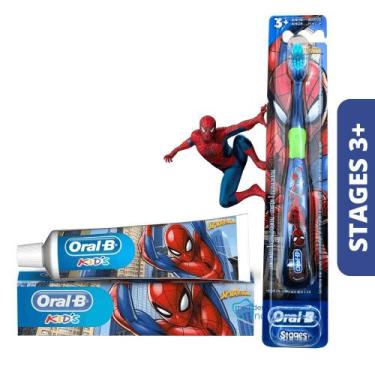 Imagem de Kit Higiene Oral Infantil Homem Aranha Oral-B Escova + Creme Dental - 