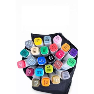 Imagem de Kit 24 Canetas Marcador Permanente Touch Ponta Dupla Coloridas com Estojo Organizador – Ideal para Desenho Profissional, Escolar e Artístico