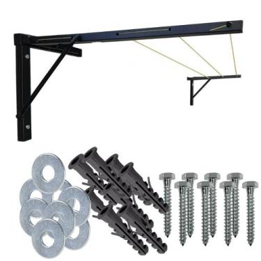 Imagem de Varal de parede reforçado retrátil 3fio 40cm preto ate 25kg - DIVERSAS