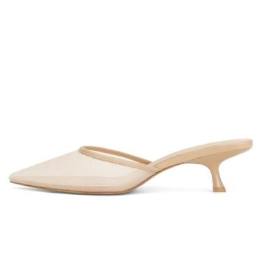 Imagem de ZJGZF Salto gatinho de malha feminino bico fino fechado sem costas stiletto slingback salto baixo sapatos confortáveis, Malha nude, 35